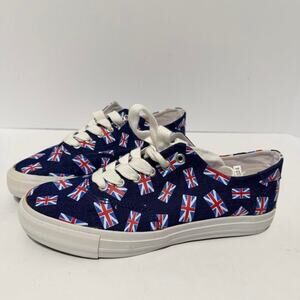 Twiggy Union Jack Sneakers Size 9.5 Blue with Union Jack flag pattern